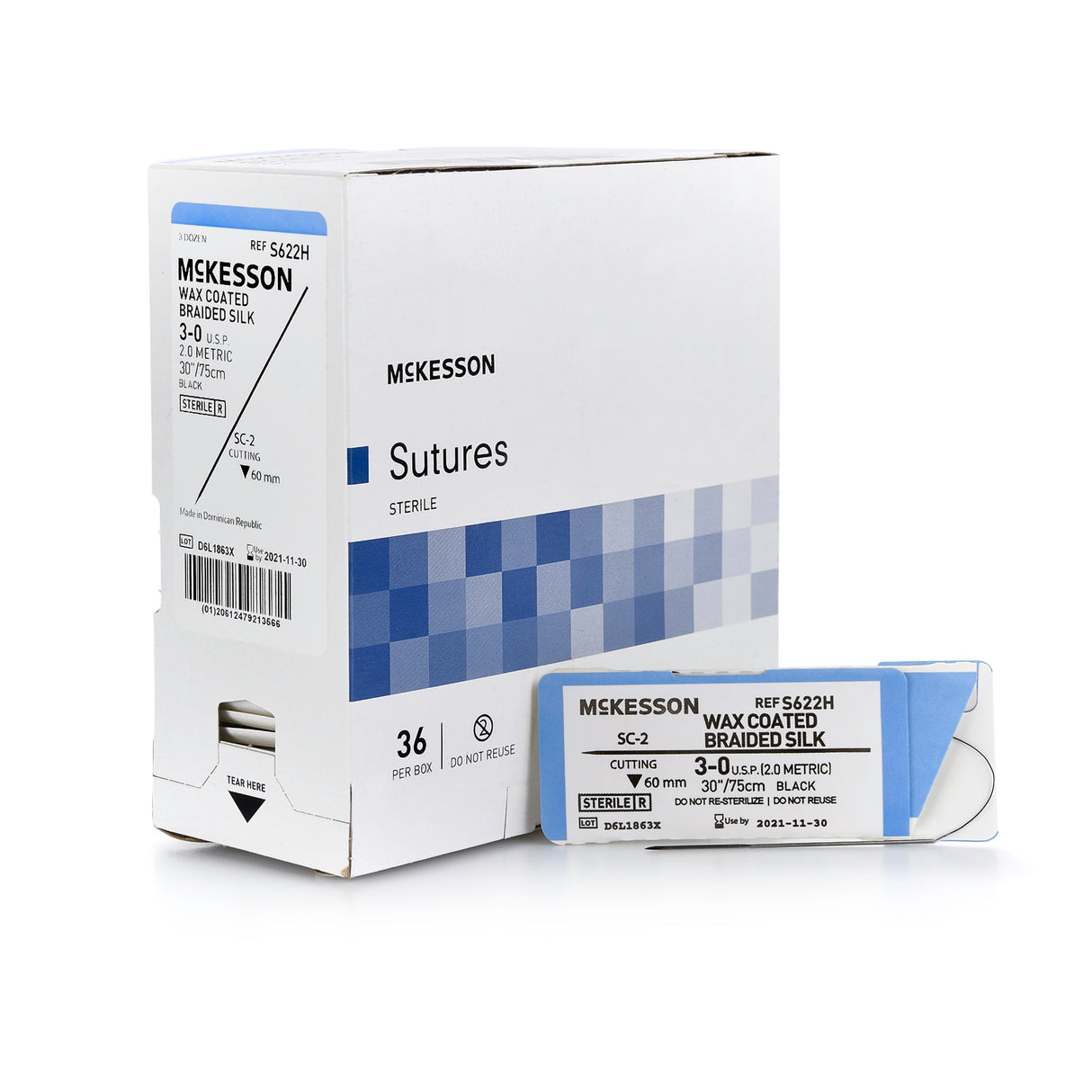 Nonabsorbable Suture with Needle McKesson Silk SC-2 Straight Conventional Cutting Needle Size 3-0 Braided - BeHope