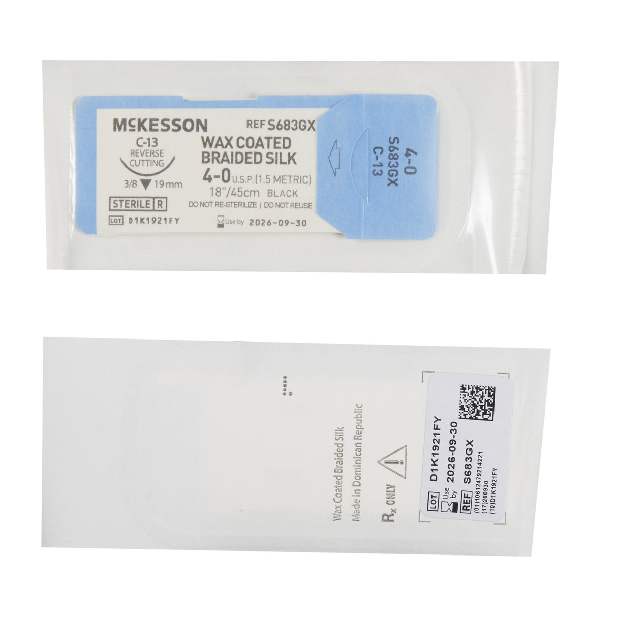 Nonabsorbable Suture with Needle McKesson Silk C-13 3/8 Circle Reverse Cutting Needle Size 4-0 Braided - BeHope