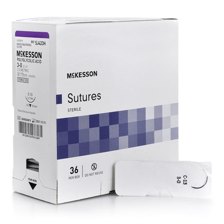 Absorbable Suture with Needle McKesson Polyglycolic Acid C-13 3/8 Circle Reverse Cutting Needle Size 3-0 Braided - BeHope