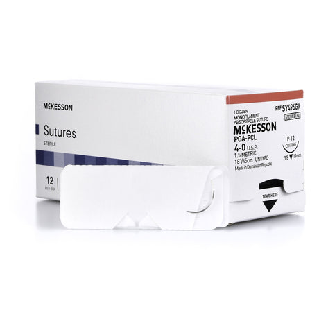 Absorbable Suture with Needle McKesson Polyglycolic Acid / PCL P-12 3/8 Circle Precision Reverse Cutting Needle Size 4-0 Monofilament - BeHope