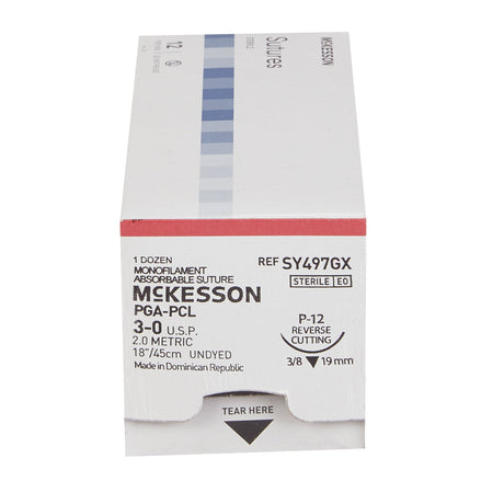 Absorbable Suture with Needle McKesson Polyglycolic Acid / PCL P-12 3/8 Circle Precision Reverse Cutting Needle Size 3-0 Monofilament - BeHope