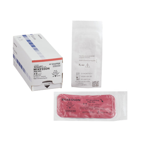 Absorbable Suture with Needle McKesson Polyglycolic Acid / PCL P-12 3/8 Circle Precision Reverse Cutting Needle Size 3-0 Monofilament - BeHope