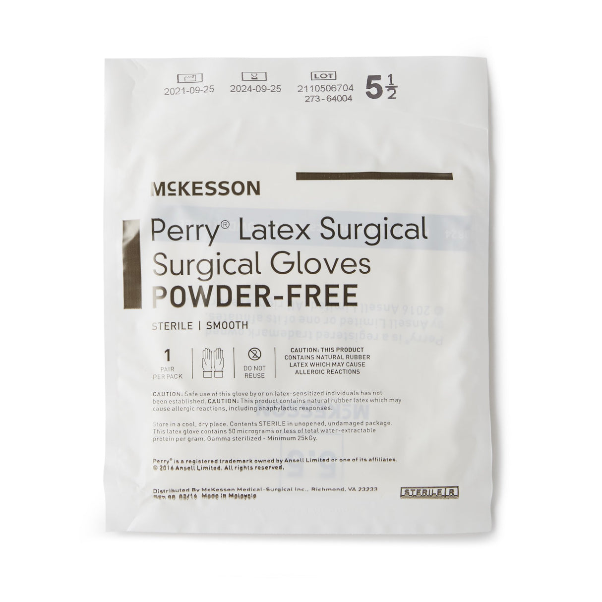 Surgical Glove McKesson Perry® Size 5.5 Sterile Latex Standard Cuff Length Smooth Cream Not Chemo Approved - BeHope