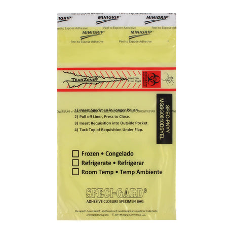Specimen Transport Bag With Document Pouch Liquid-Tight Adhesive Closure Biohazard Symbol Speci-gard® - BeHope