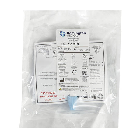 Nephrostomy Drainage Bag Remington Anti-Reflux Twist Valve - BeHope