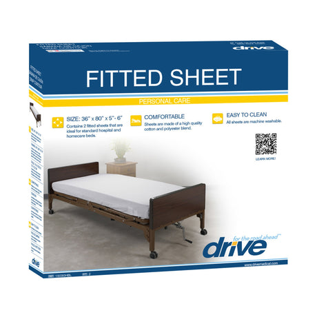 Bed Sheet Drive Medical Fitted 36 X 80 X 6 Inch White Cotton / Polyester Reusable - BeHope