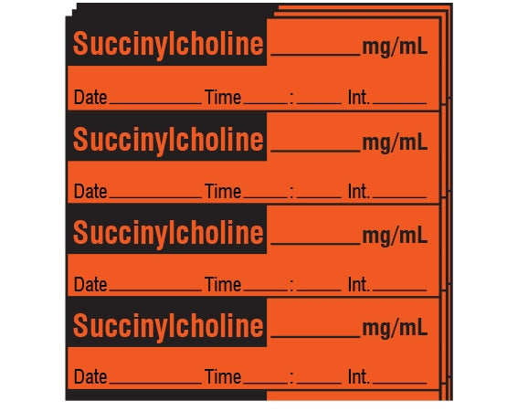 Drug Label Shamrock Syringe Label Succinylcholine mg/mL Date_Time_Int_ Fluorescent Red 1/2 X 1 Inch - BeHope