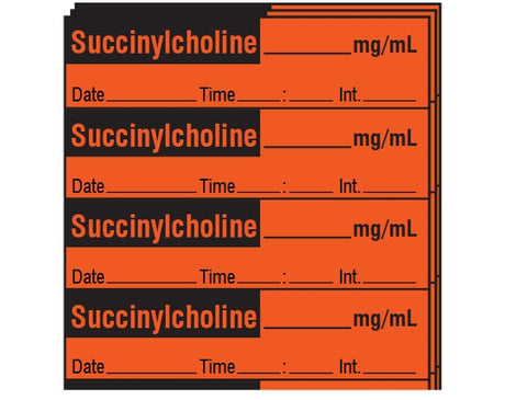 Drug Label Shamrock Syringe Label Succinylcholine mg/mL Date_Time_Int_ Fluorescent Red 1/2 X 1 Inch - BeHope