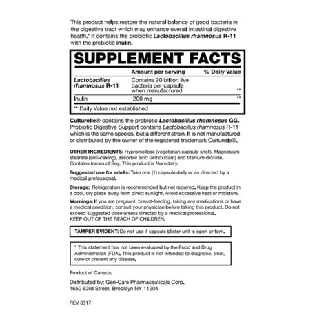 Geri-care® Extra Strength Probiotic Dietary Supplement Capsules for Digestive Support - BeHope
