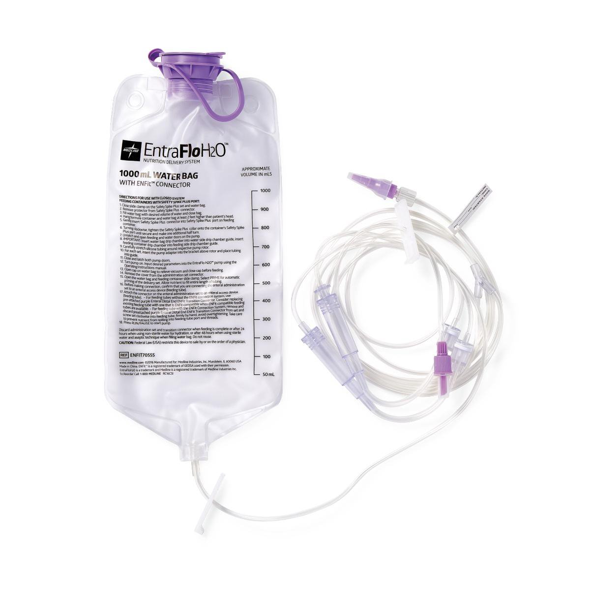 Enteral Feeding Pump Spike Set with Flush Bag and ENFit® Connector Medline EntraFlo H2O™ ENFit® Connector - BeHope