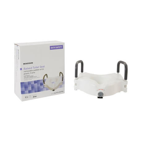 Raised Toilet Seat with Arms McKesson 5 Inch Height Standard / Elongated 300 lbs. Weight Capacity - BeHope