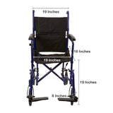 Transport Chair McKesson 19 Inch Seat Width Full Length Arm Swing-Away Footrest Aluminum Frame with Blue Finish - BeHope