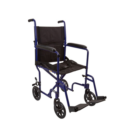 Transport Chair McKesson 19 Inch Seat Width Full Length Arm Swing-Away Footrest Aluminum Frame with Blue Finish - BeHope