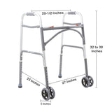 Bariatric Dual Release Folding Walker with Wheels Adjustable Height McKesson Steel Frame 500 lbs. Weight Capacity 32 to 39 Inch Height - BeHope