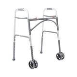 Bariatric Dual Release Folding Walker with Wheels Adjustable Height McKesson Steel Frame 500 lbs. Weight Capacity 32 to 39 Inch Height - BeHope
