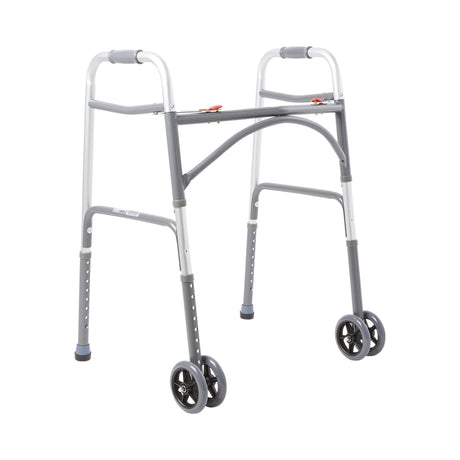 Bariatric Dual Release Folding Walker with Wheels Adjustable Height McKesson Steel Frame 500 lbs. Weight Capacity 32 to 39 Inch Height - BeHope