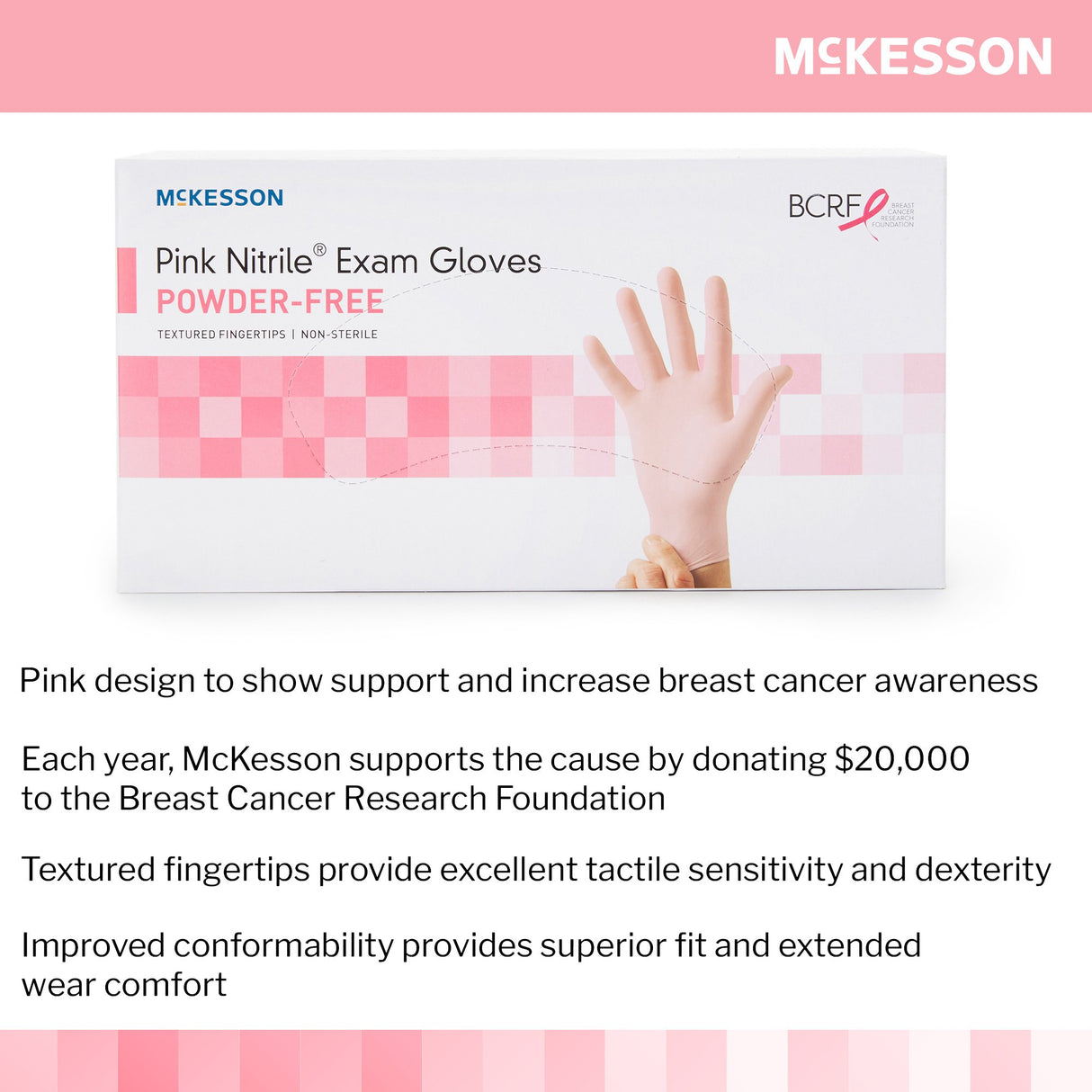 Exam Glove McKesson Pink Nitrile Nonsterile Breast Cancer Awareness - BeHope