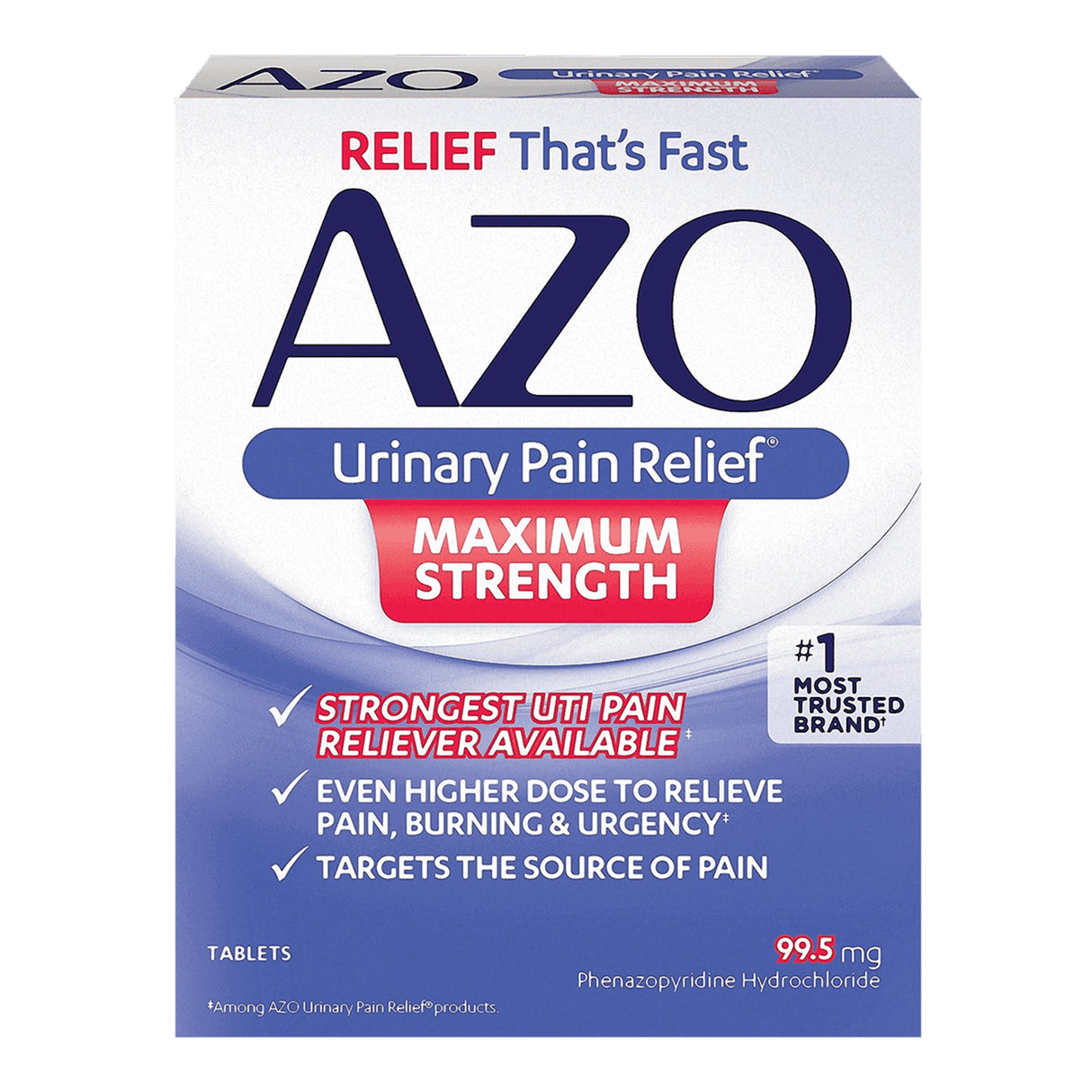 Urinary Pain Relief AZO® Maximum Strength 99.5 mg Strength Phenazopyridine HCL Tablet 12 per Box - BeHope