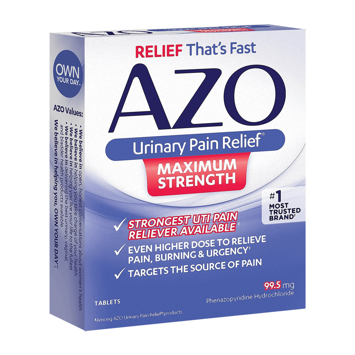 Urinary Pain Relief AZO® Maximum Strength 99.5 mg Strength Phenazopyridine HCL Tablet 12 per Box - BeHope