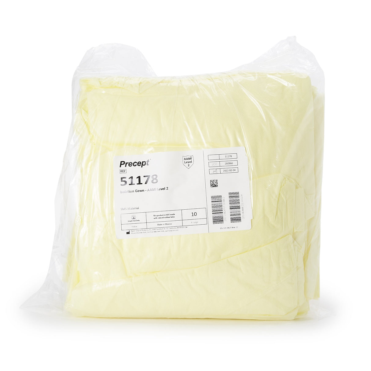 Protective Procedure Gown Precept® X-Large Yellow NonSterile AAMI Level 2 Disposable - BeHope