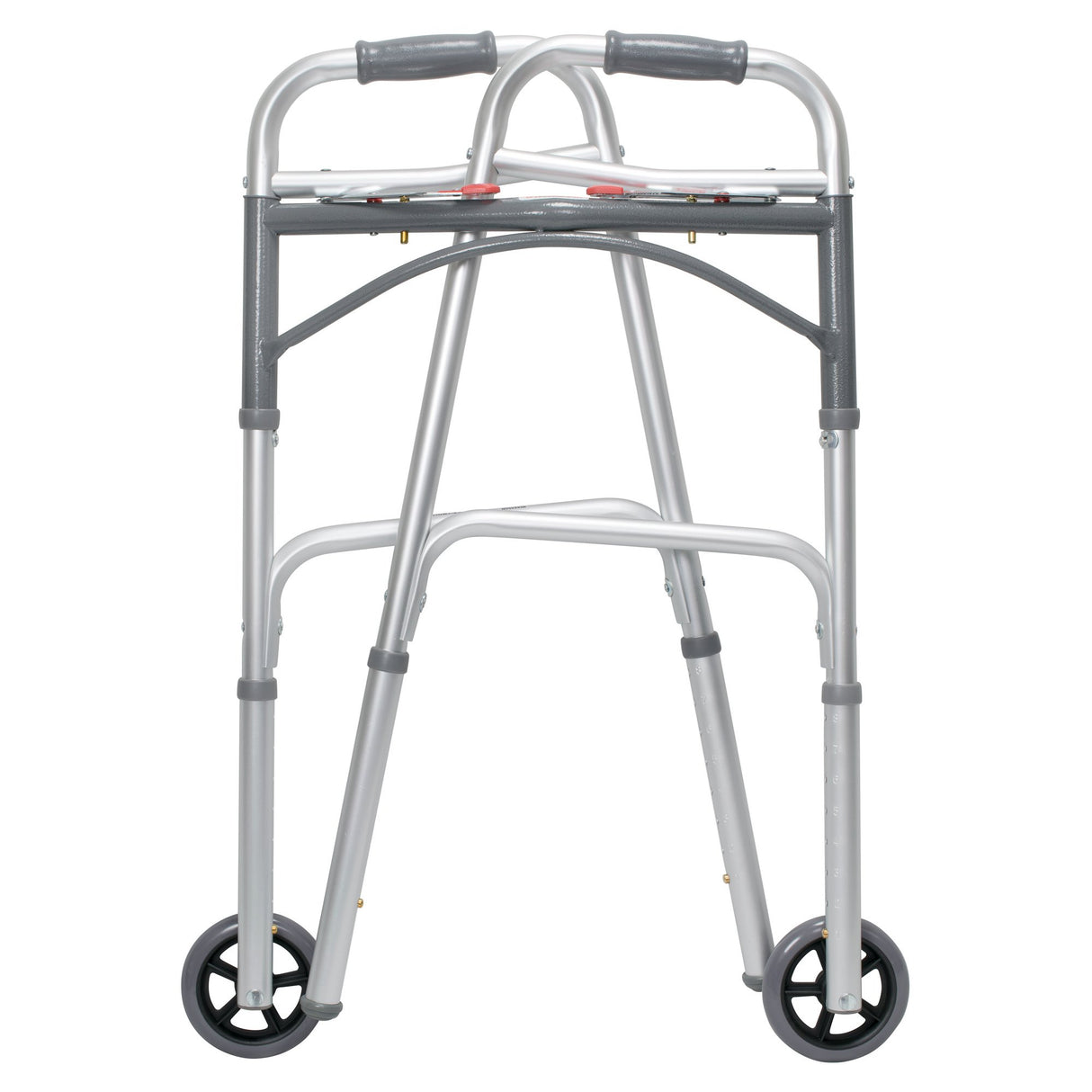 Dual Release Folding Walker with Wheels Adjustable Height McKesson Aluminum Frame 350 lbs. Weight Capacity 32 to 39 Inch Height - BeHope