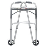 Dual Release Folding Walker with Wheels Adjustable Height McKesson Aluminum Frame 350 lbs. Weight Capacity 32 to 39 Inch Height - BeHope