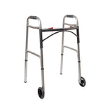 Dual Release Folding Walker with Wheels Adjustable Height McKesson Aluminum Frame 350 lbs. Weight Capacity 32 to 39 Inch Height - BeHope