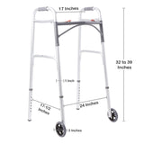 Dual Release Folding Walker with Wheels Adjustable Height McKesson Aluminum Frame 350 lbs. Weight Capacity 32 to 39 Inch Height - BeHope