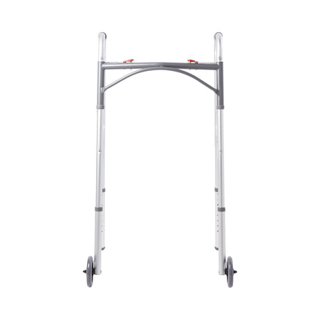 Dual Release Folding Walker with Wheels Adjustable Height McKesson Aluminum Frame 350 lbs. Weight Capacity 32 to 39 Inch Height - BeHope