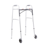 Dual Release Folding Walker with Wheels Adjustable Height McKesson Aluminum Frame 350 lbs. Weight Capacity 32 to 39 Inch Height - BeHope