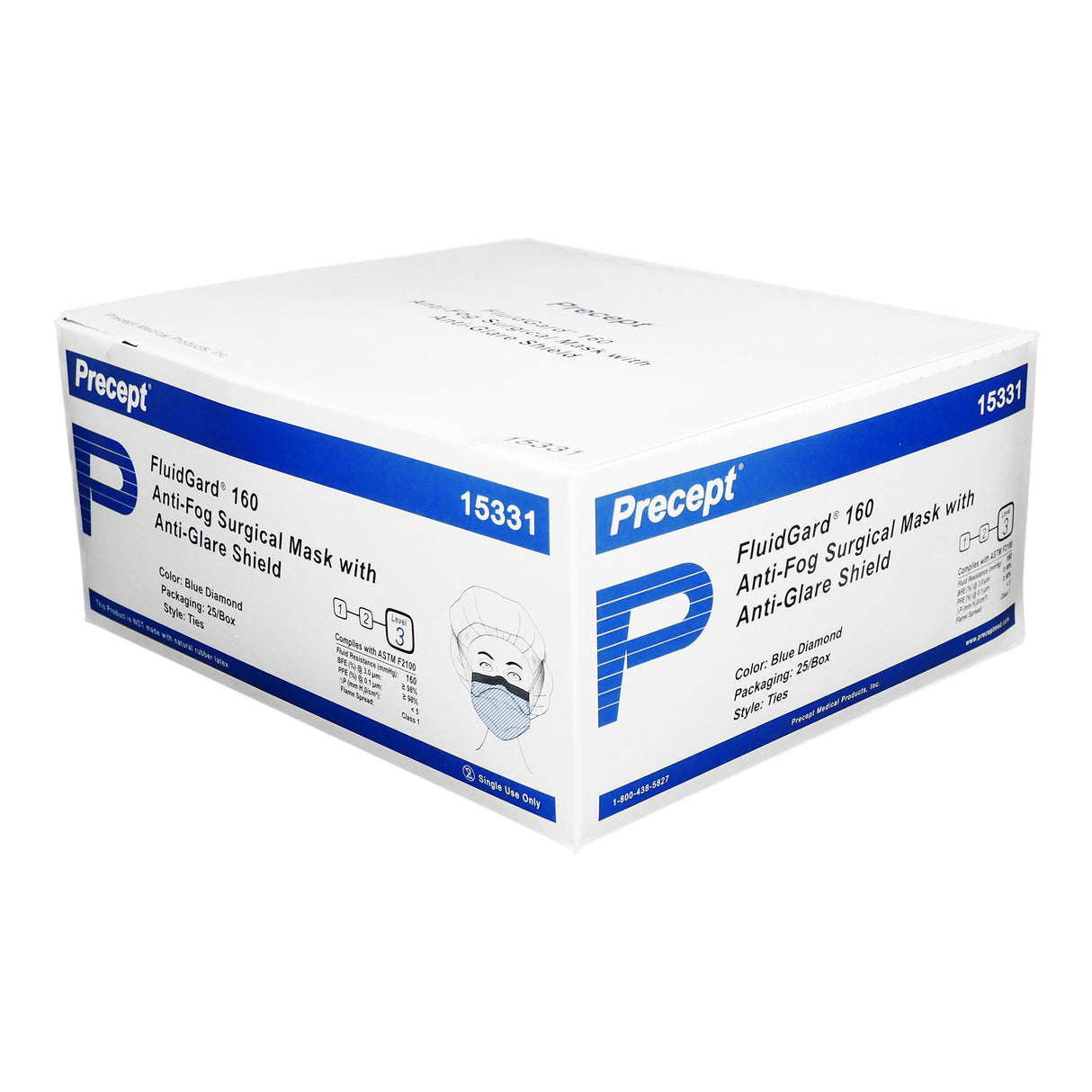 Surgical Mask with Eye Shield Precept® FluidGard® 160 Anti-fog Foam ASTM Level 3 Tie Closure One Size Fits Most - BeHope