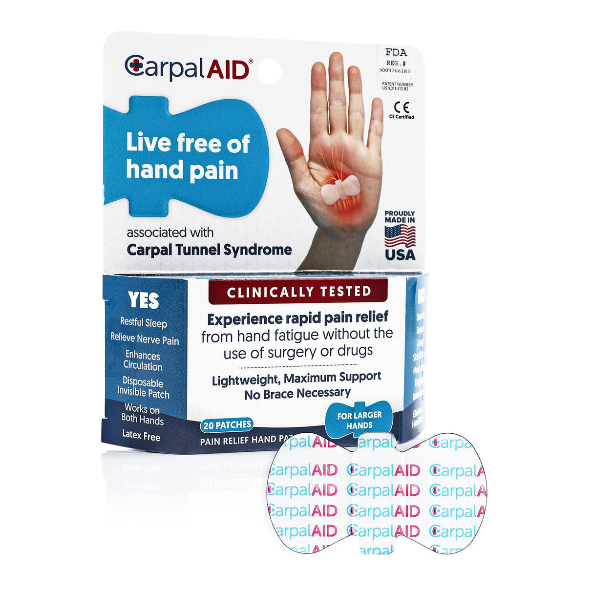 Hand-Based Carpal Tunnel Support Carpal AID® Patch Plastic Left or Right Hand Clear Small - BeHope