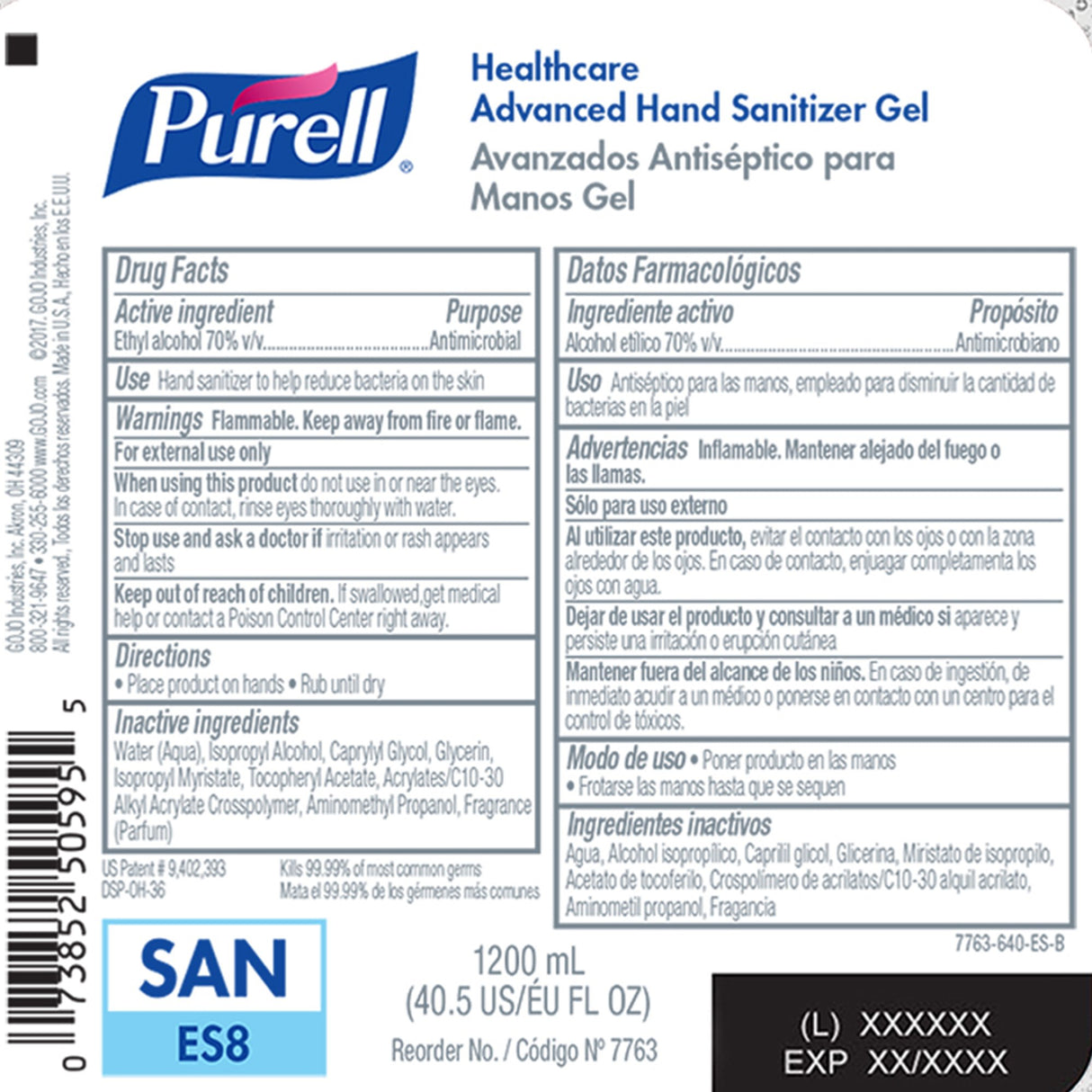 Hand Sanitizer Purell® Healthcare Advanced 1,200 mL Ethyl Alcohol Gel Dispenser Refill Bottle - BeHope