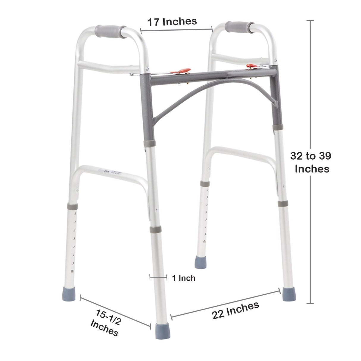 Dual Release Folding Walker Adjustable Height McKesson Aluminum Frame 350 lbs. Weight Capacity 32 to 39 Inch Height - BeHope