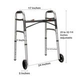 Dual Release Folding Walker with Wheels Adjustable Height McKesson Aluminum Frame 350 lbs. Weight Capacity 25 to 32-1/4 Inch Height - BeHope