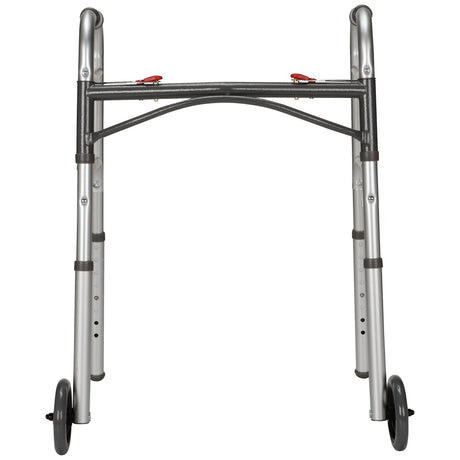 Dual Release Folding Walker with Wheels Adjustable Height McKesson Aluminum Frame 350 lbs. Weight Capacity 25 to 32-1/4 Inch Height - BeHope