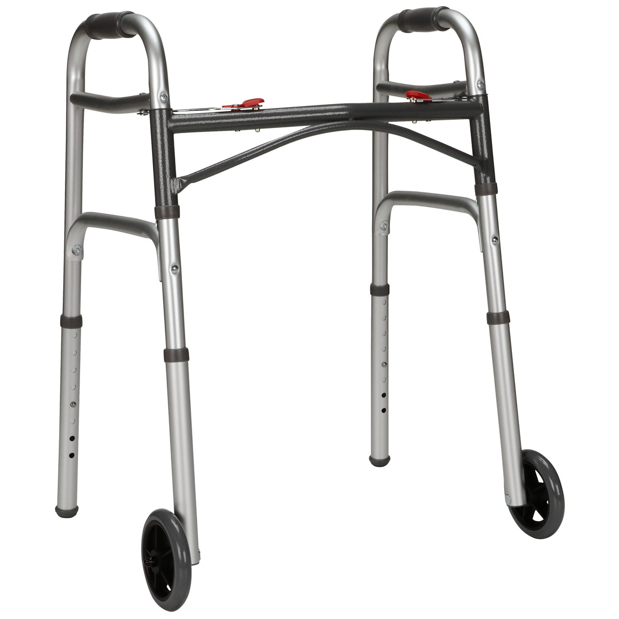 Dual Release Folding Walker with Wheels Adjustable Height McKesson Aluminum Frame 350 lbs. Weight Capacity 25 to 32-1/4 Inch Height - BeHope