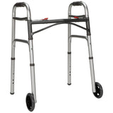 Dual Release Folding Walker with Wheels Adjustable Height McKesson Aluminum Frame 350 lbs. Weight Capacity 25 to 32-1/4 Inch Height - BeHope