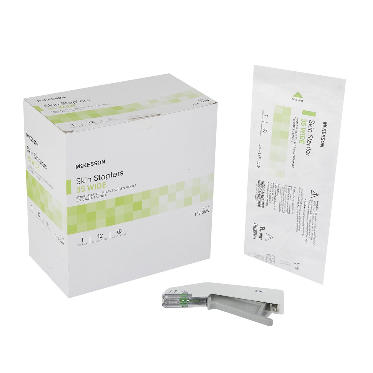 Wound Stapler McKesson Squeeze Handle Stainless Steel Staples Wide Staple 35 Staples - BeHope