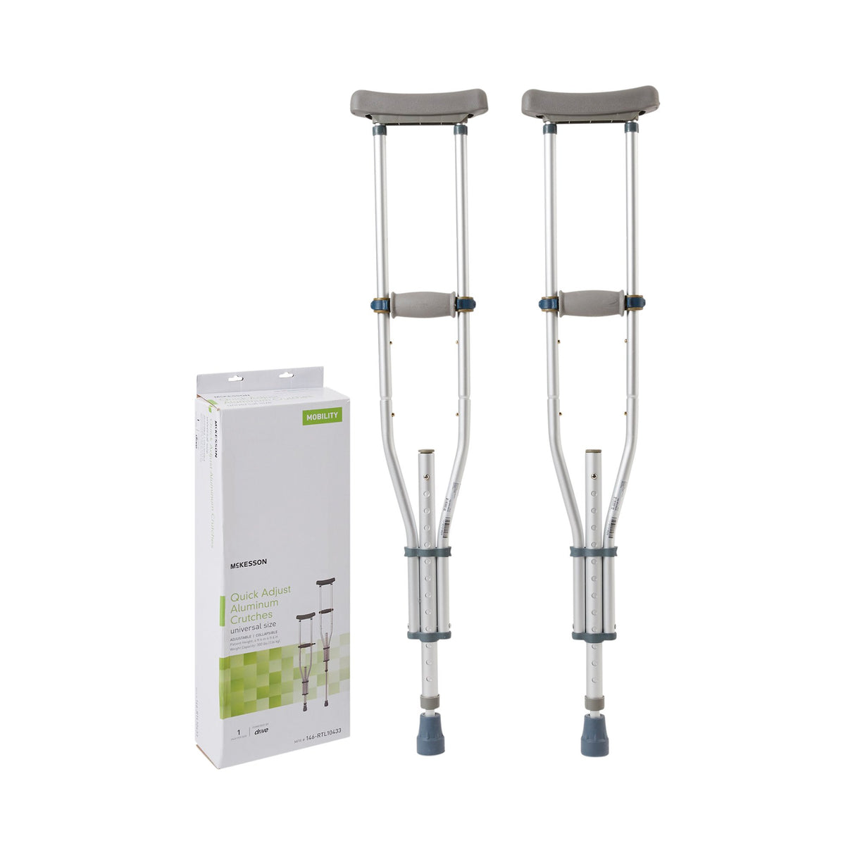 Underarm Crutches McKesson Youth / Adult / Tall Adult 4 Foot 6 Inch to 6 Foot 6 Inch User Height Aluminum Frame 300 lbs. Weight Capacity - BeHope