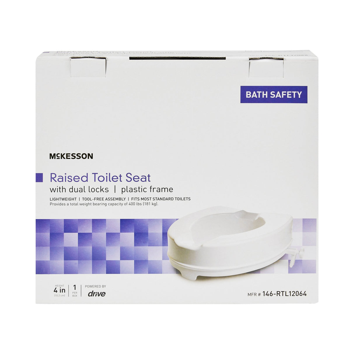 Raised Toilet Seat McKesson 4 Inch Height Standard / Elongated 400 lbs. Weight Capacity - BeHope