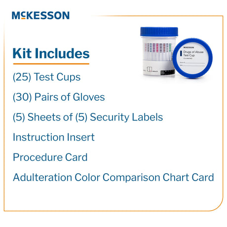 Drugs of Abuse Test Kit McKesson AMP, BAR, BUP, BZO, COC, mAMP/MET, MDMA, MOP300, MTD, OXY, PCP, PPX, TCA, THC (OX, pH, SG) 25 Tests CLIA Waived - BeHope