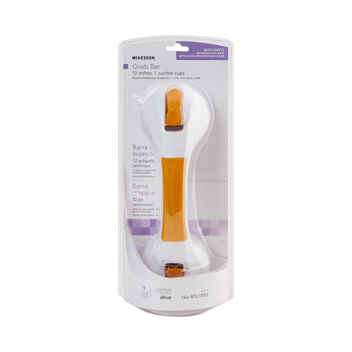 Suction-Cup Grab Bar McKesson White / Yellow Plastic - BeHope