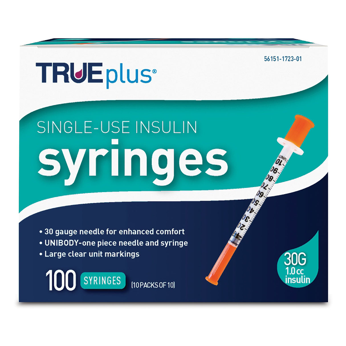 Standard Insulin Syringe with Needle TRUEplus® 1 mL 5/16 Inch 30 Gauge NonSafety Regular Wall - BeHope