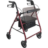 Déambulateur en aluminium avec frein à boucle bordeaux 4 roues