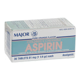 Children's Pain Relief Major® 81 mg Strength Aspirin Chewable Tablet 36 per Box - BeHope