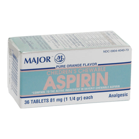 Children's Pain Relief Major® 81 mg Strength Aspirin Chewable Tablet 36 per Box - BeHope