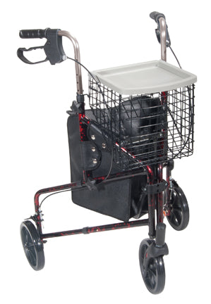 Déambulateur à 3 roues avec pochette et panier à frein - Rouge flamme