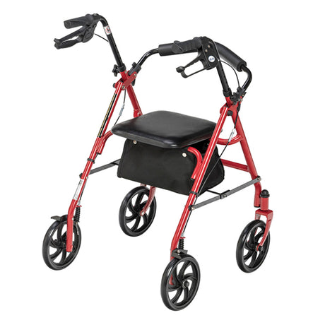 Déambulateur à 4 roues en acier avec roulettes de 7 po et panier - Boucle - Rouge
