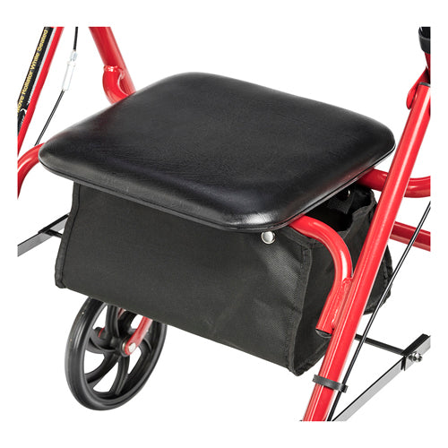Déambulateur à 4 roues en acier avec roulettes de 7 po et panier - Boucle - Rouge